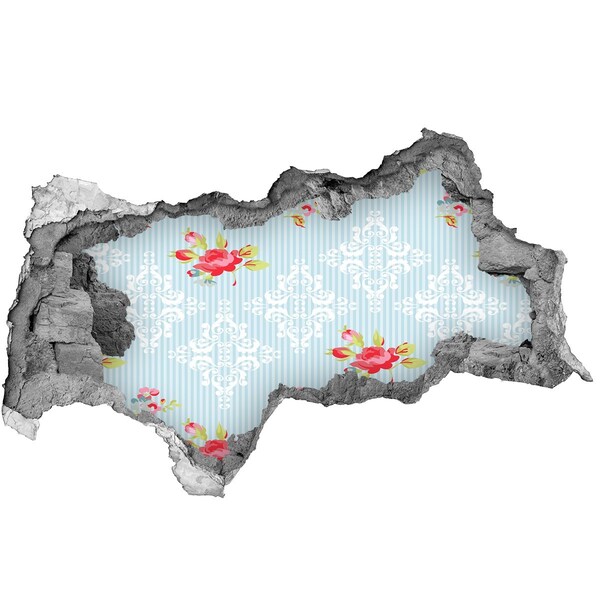 Adesivo con vista dietro il muro Motivo floreale su sfondo blu