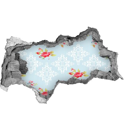 Adesivo con vista dietro il muro Motivo floreale su sfondo blu