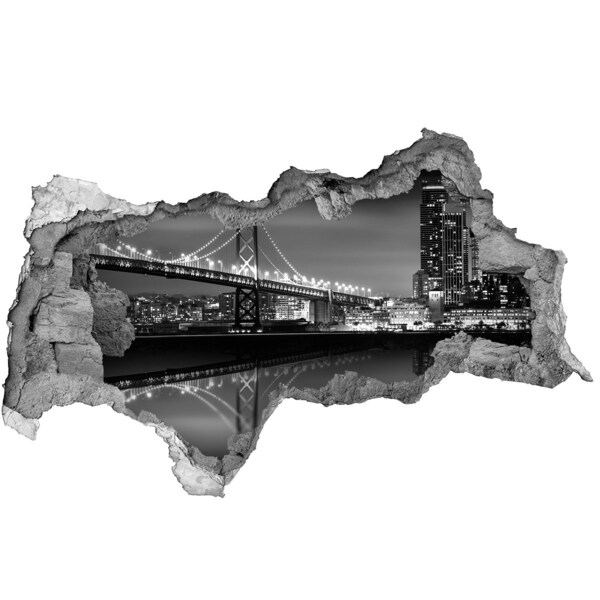 Adesivo con vista dietro il muro Golden Gate Bridge di notte