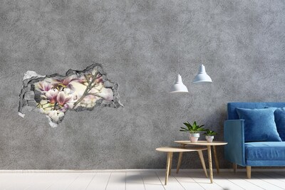 Sticker effetto rottura muro Fiori di magnolia in un muro danneggiato