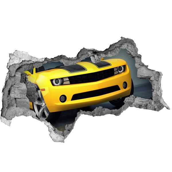 Decorazione da parete buco nel muro Un muro in rovina con un'auto gialla