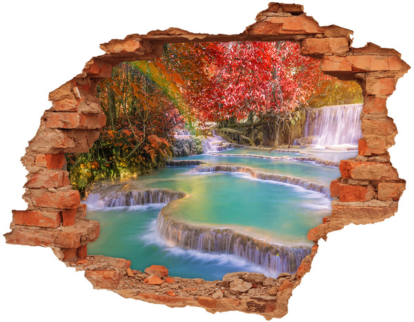 Adesivo murale buco 3D Cascata tropicale dai colori autunnali