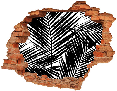 Adesivo murale buco 3D Foglie tropicali in un buco nel muro