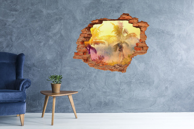 Adesivo effetto buco nel muro Oasi tropicale dietro le mura