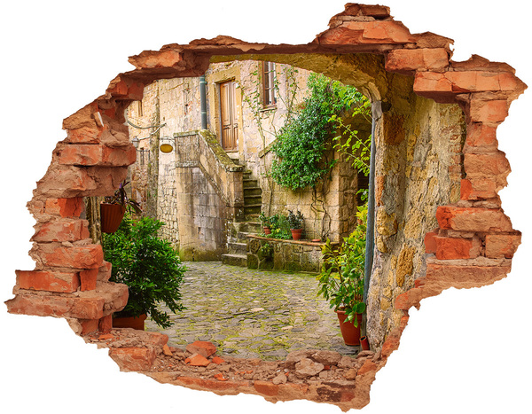 Adesivo murale buco 3D Un grazioso cortile nel centro storico