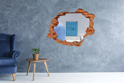 Adesivo murale buco 3D Un muro rotto con una porta blu