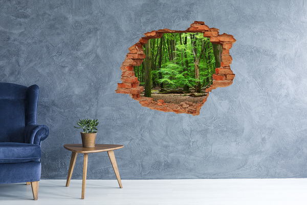 Adesivo murale buco 3D Foresta verde in un buco nel muro