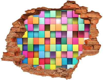 Adesivo murale buco 3D Blocchi colorati in un buco nel muro