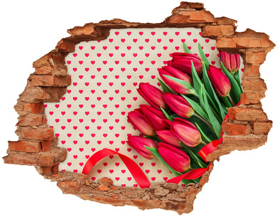 Adesivo effetto buco nel muro Tulipani a forma di cuore