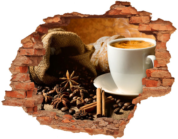 Adesivo effetto buco nel muro Caffè e pane fresco