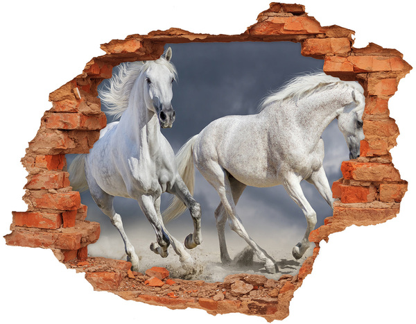 Adesivo murale buco 3D Un cavallo bianco in fuga