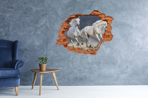 Adesivo murale buco 3D Un cavallo bianco in fuga