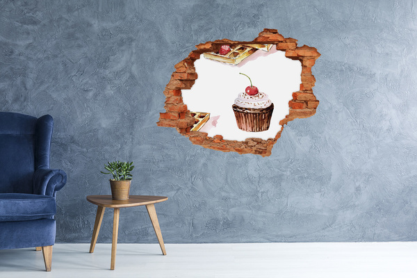 Adesivo murale buco 3D Delizioso cupcake con una ciliegia