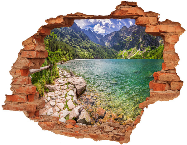 Adesivo murale buco 3D Lago di montagna nella valle