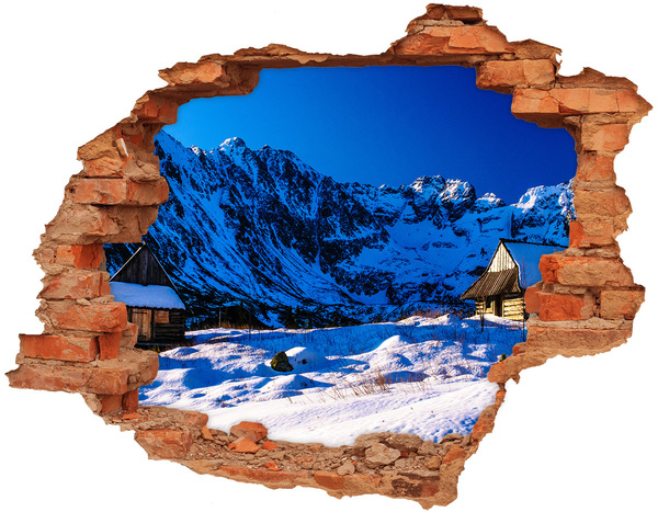 Adesivo murale buco 3D Casa invernale in montagna