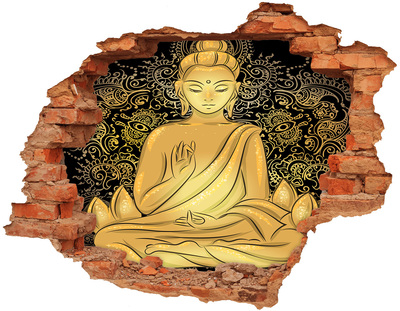 Adesivo con buco sbrecciato Buddha dorato circondato da un mandala