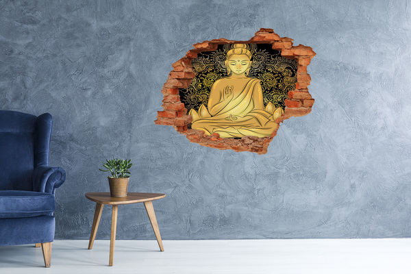 Adesivo con buco sbrecciato Buddha dorato circondato da un mandala