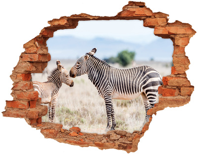 Adesivo murale buco 3D Zebre nel loro habitat naturale