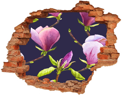 Adesivo con buco sbrecciato Fiori di magnolia sbocciano attraverso un buco nel muro