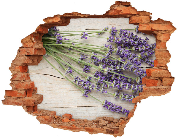 Adesivo con buco sbrecciato Campo di lavanda dietro il muro