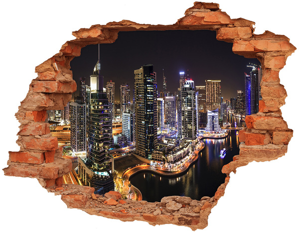 Adesivo murale buco 3D Panorama notturno di Dubai