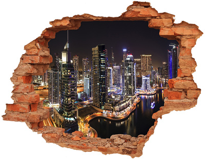 Adesivo murale buco 3D Panorama notturno di Dubai