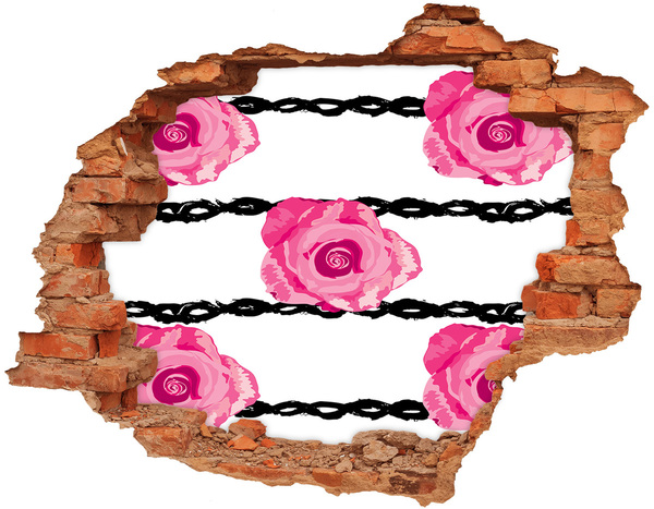 Adesivo murale buco 3D Rose dietro il filo spinato