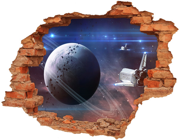 Adesivo murale buco 3D Viaggio nello spazio attraverso un buco nel muro