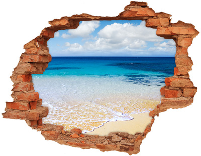 Adesivo murale buco 3D Spiaggia caraibica vista attraverso un buco nel muro