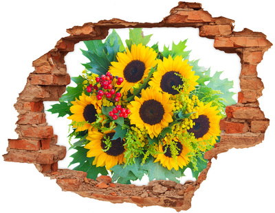 Adesivo murale buco 3D Bouquet di fiori nel buco nel muro
