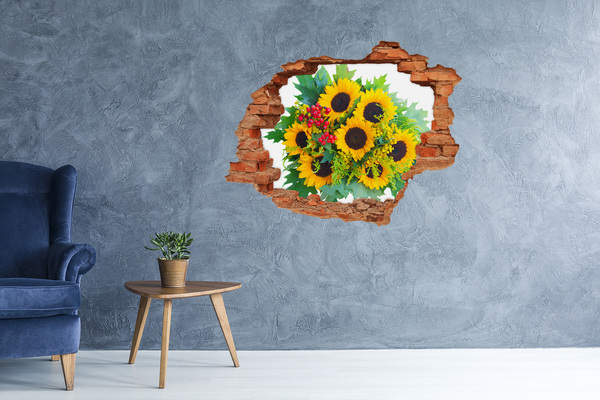 Adesivo murale buco 3D Bouquet di fiori nel buco nel muro