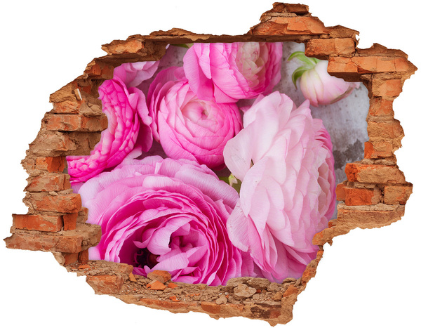 Adesivo con buco sbrecciato Fiori in un buco nel muro