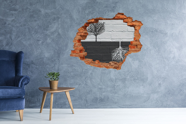 Adesivo effetto buco nel muro Un albero con le radici