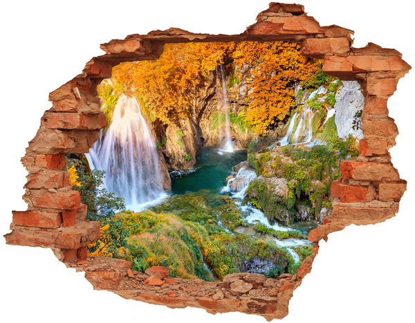 Adesivo effetto buco nel muro Cascate nel paesaggio autunnale
