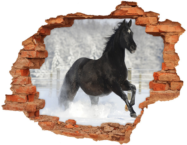 Adesivo murale buco 3D Un cavallo al galoppo in un paesaggio invernale