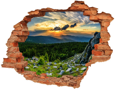 Adesivo murale buco 3D Tramonto in montagna