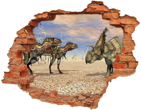 Adesivo murale buco 3D I dinosauri nel mondo preistorico