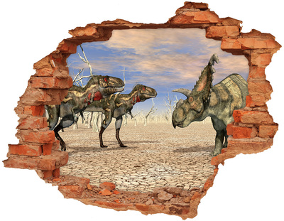 Adesivo murale buco 3D I dinosauri nel mondo preistorico