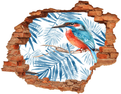 Adesivo murale buco 3D Uccello tropicale tra le foglie