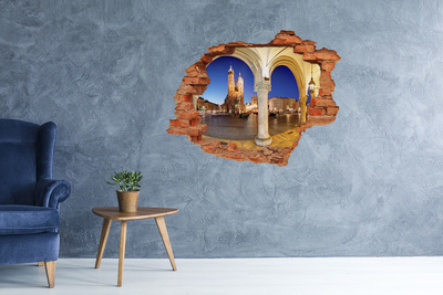 Adesivo con buco sbrecciato La piazza del mercato principale di Cracovia di notte