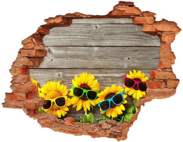 Adesivo effetto buco nel muro Girasoli con gli occhiali da sole