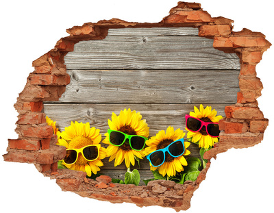 Adesivo effetto buco nel muro Girasoli con gli occhiali da sole