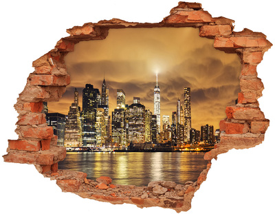 Adesivo murale buco 3D Lo skyline di New York di notte