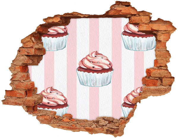 Adesivo con buco sbrecciato Cupcake in un buco nel muro