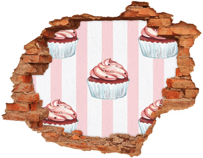 Adesivo con buco sbrecciato Cupcake in un buco nel muro