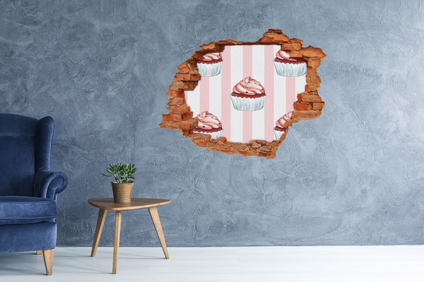 Adesivo con buco sbrecciato Cupcake in un buco nel muro