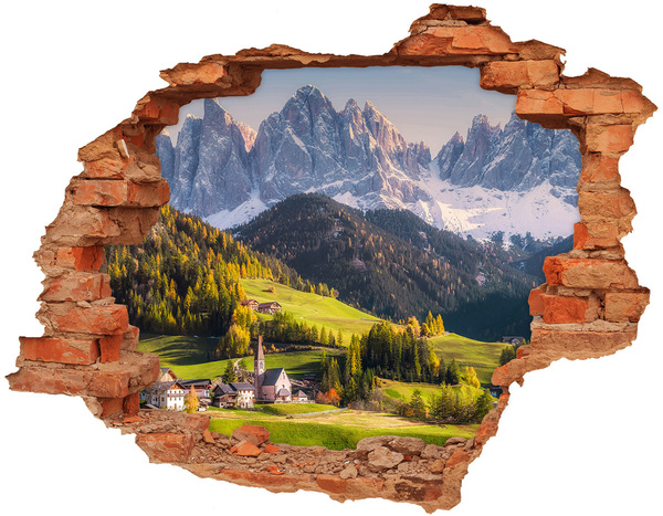 Adesivo murale buco 3D Una valle di montagna con un pittoresco villaggio