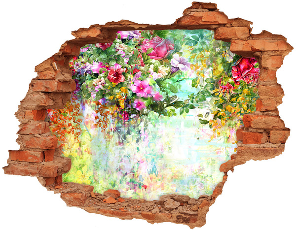 Adesivo murale buco 3D Un paradiso di fiori dietro il muro