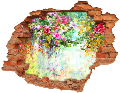 Adesivo murale buco 3D Un paradiso di fiori dietro il muro