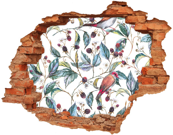 Adesivo murale buco 3D Un uccello tra le more